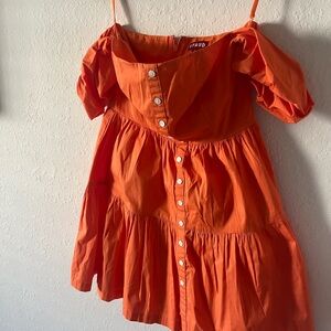 Staud Elio off-shoulder mini dress in an orange. New , size 6, sexy, trendy